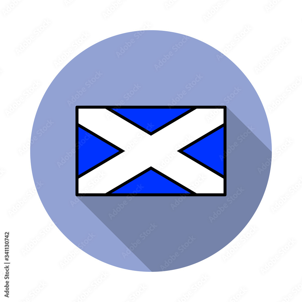 Aufkleber national flag of scotland in simple colors with name icon long shadow icon. simple color vector of f
