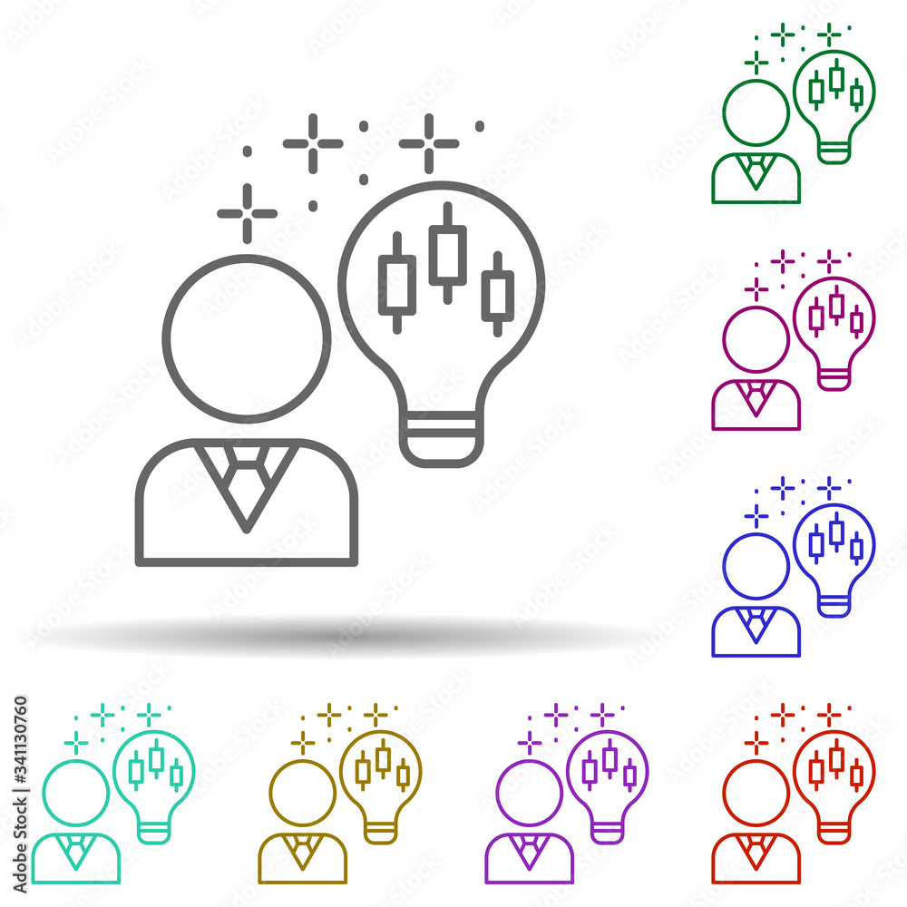 Poster human light bulb chart multi color icon. simple thin line, outline vector of managment icons for ui 