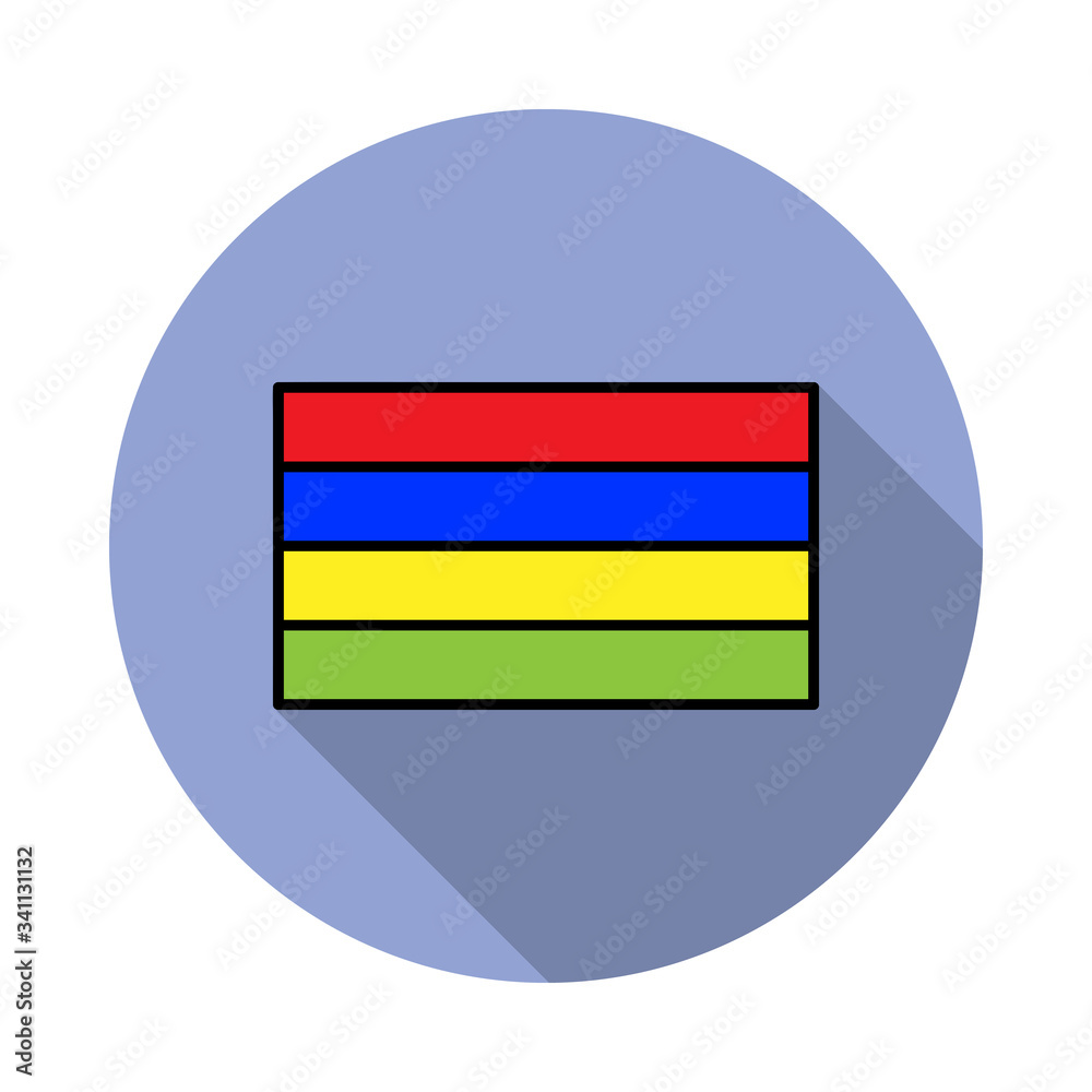 Aufkleber national flag of mauritius in simple colors with name icon long shadow icon. simple color vector of 