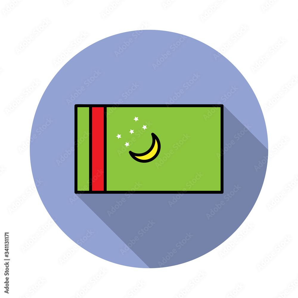 Aufkleber national flag of turkmenistan in simple colors with name icon long shadow icon. simple color vector 