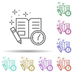 Clock pencil notebook multi color icon. Simple thin line, outline vector of managment icons for ui and ux, website or mobile application