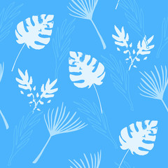 Fototapeta na wymiar Hipster Tropical Vector Seamless Pattern. Painted Floral Background. Monstera Feather Dandelion Banana Leaves 