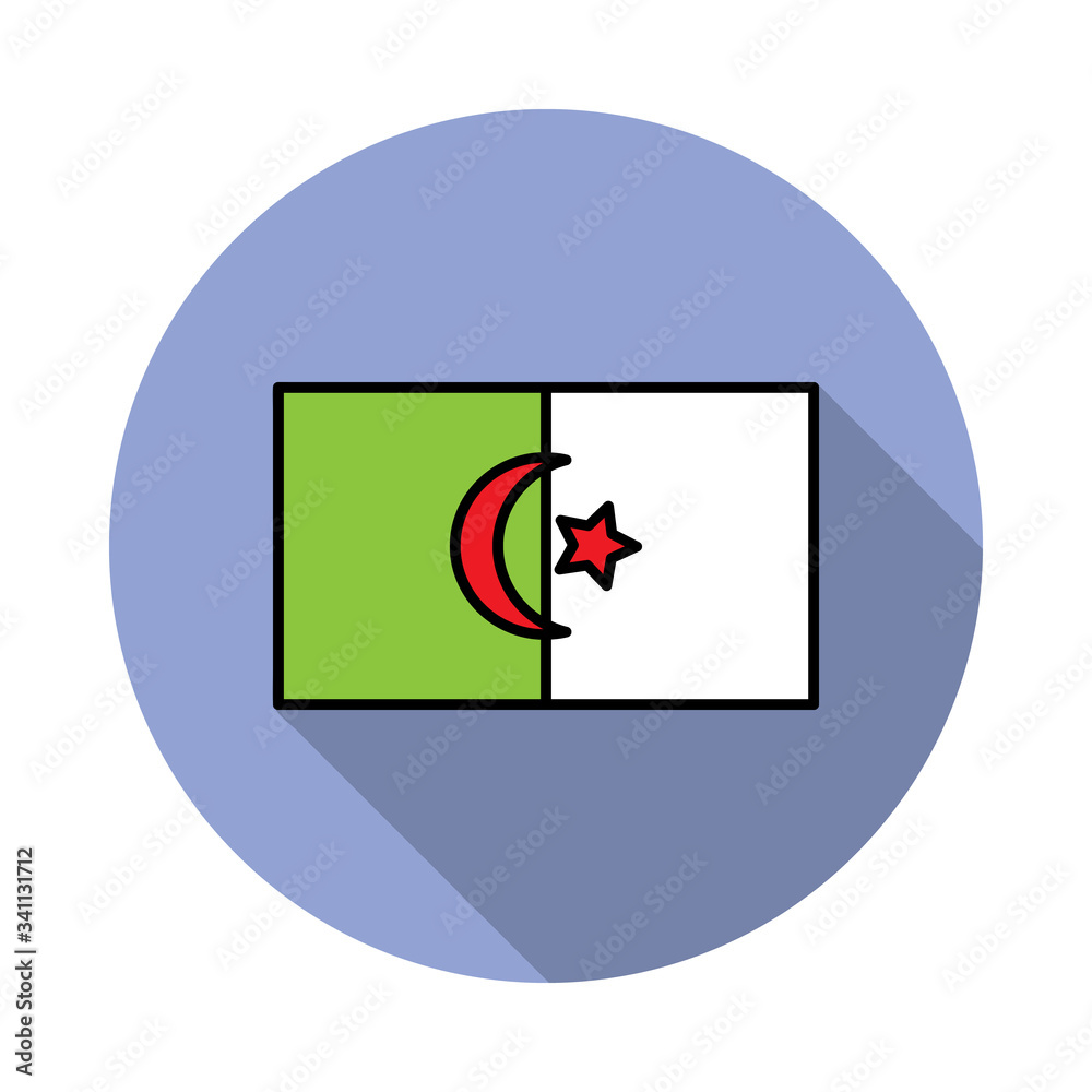 Aufkleber national flag of algeria in simple colors with name icon long shadow icon. simple color vector of fl