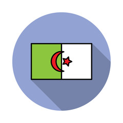 National flag of Algeria in simple colors with name icon long shadow icon. Simple color vector of flags icons for ui and ux, website or mobile application