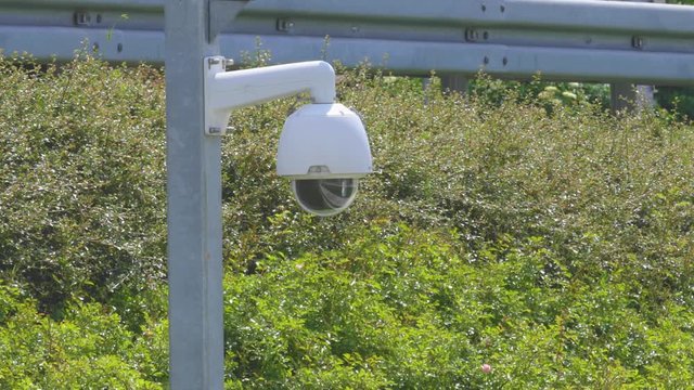 ZAGREB, CROATIA - MAY 11, 2019: Hikvision video surveillance camera on pole placed around Zagreb fountains.