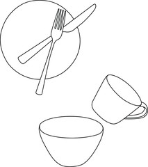 illustration of dishes with a single line