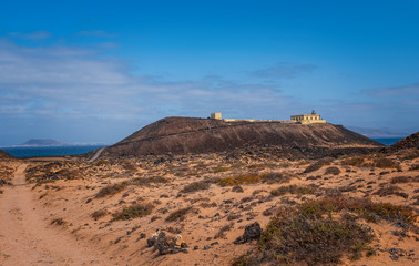 Lighthouse in Island of Lobos Fuerteventura, Canary Islands, Spain. October 2019