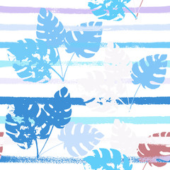 Sailor Stripes Vector Seamless Pattern, Textile Floral Indigo Bleu Rose Violet. Esquissée