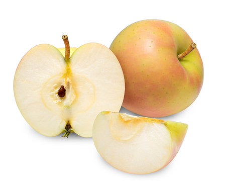 Yellow apple fruit isolated on white, Toki apple isolated on white background, deep focus image With clipping path