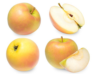 Yellow apple fruit isolated on white, Toki apple isolated on white background, deep focus image With clipping path