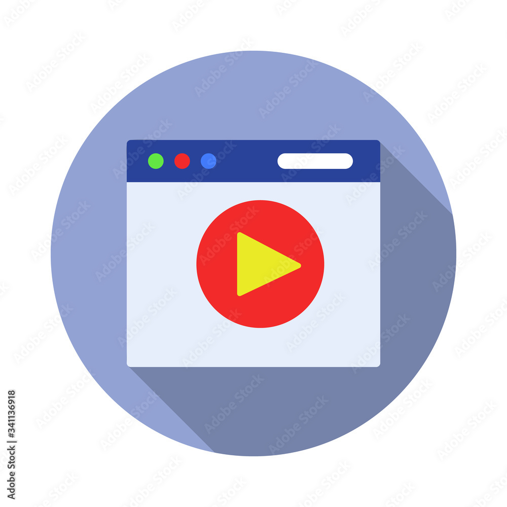 Aufkleber video player in browser colored long shadow icon. simple color vector of programming sticker icons f