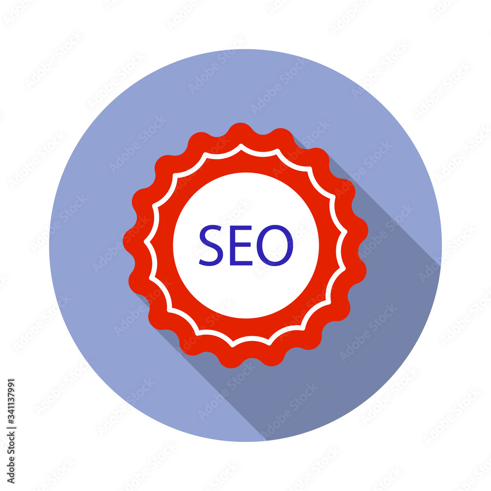 Aufkleber seo colored long shadow icon. simple color vector of programming sticker icons for ui and ux, websit