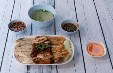 Fried, Boiled and Grilled Chicken Platter Thai Food 