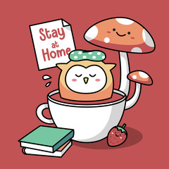 Owl soaking in a teacup