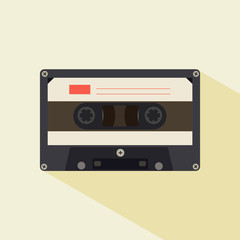 vector illustration of cassette tape in retro style. Simple cassette sign symbol in flat style. Music element Vector illustration for web and mobile design.