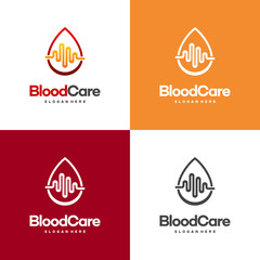 Blood Care Logo designs, Blood with Pulse symbol icon vector