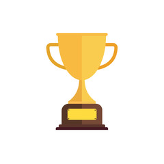 Champion cup icon with long shadow. Flat design style. Round icon. Trophy silhouette. Simple circle icon. Modern flat icon in stylish colors. Web site page and mobile app design element.