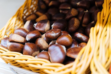 Chestnut in the basket closeup