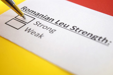 One person is answering question about strength of Romanian Leu currency.