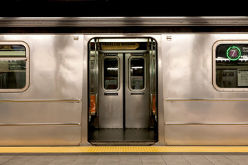 Inside of New York Subway: New York, NY, U.S.A. - Powered by Adobe