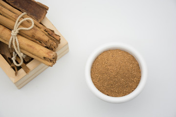 Chunks of Cinnamon spice - Cinnamomum verum.