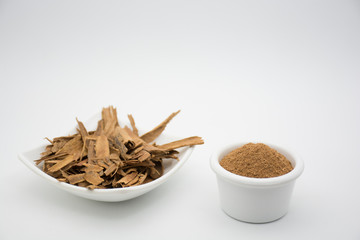 Chunks of Cinnamon spice - Cinnamomum verum.
