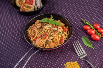 Spicy Spaghetti in a Frying Pan.