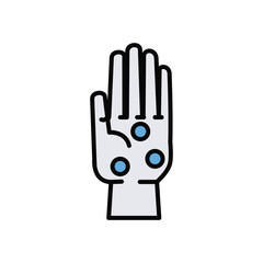 hand with covid19 virus particles line and fill style