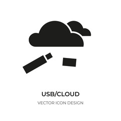 Glyph usb and cloud icons. Graphic sign digital tool technology storage information. Template logo design for web site, app, ui. Pictogram simple silhouette transfer data. Isolated vector illustration