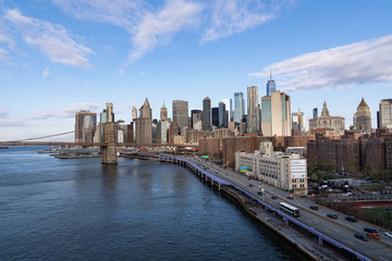 Fototapeta premium New York City skyline. Brooklyn bridge view. 