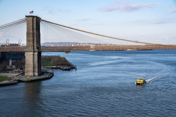 New York City skyline. Brooklyn bridge view. 