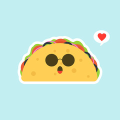 Taco food icon. Flat illustration of taco food vector icon for web design. kawaii and cute Tacos  Mexican food kids menu, card concept