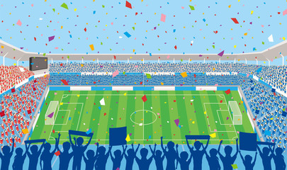 満員のサッカースタジアム・紙吹雪 © モンキチ