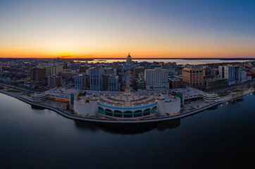 Madison isthmus and capital at dusk