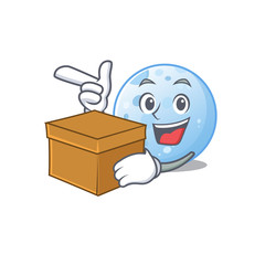 An picture of blue moon cartoon design concept holding a box