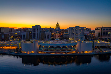 Madison isthmus and capital at dusk