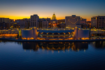 Madison isthmus and capital at dusk