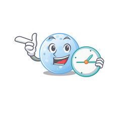 Blue moon mascot design concept smiling with clock