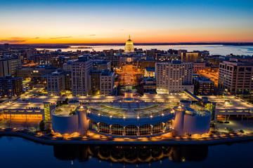 Madison isthmus and capital at dusk
