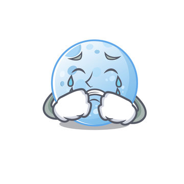 Cartoon character design of blue moon with a crying face