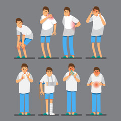 Obraz premium Sick man set ,Vector illustration cartoon character.