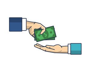 hands with bills money dollars isolated icon
