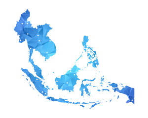 Southeast Asia Map - Abstract geometric rumpled triangular low poly style gradient graphic on white background , line dots polygonal design for your . Vector illustration eps 10