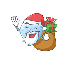 Cartoon design of blue moon Santa with Christmas gift