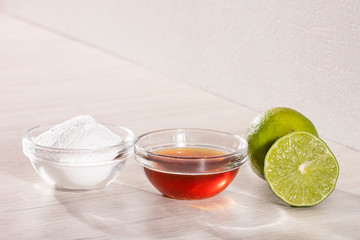Homemade mask made of honey, lemon and baking soda