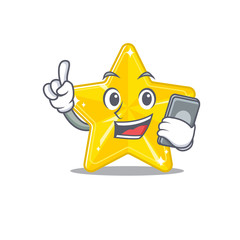 Shiny star cartoon character speaking on phone
