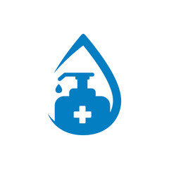 Antiseptic Logo Vector. Hand sanitizer logo design with a cross medical icon for bacterial prevention and maintaining health.