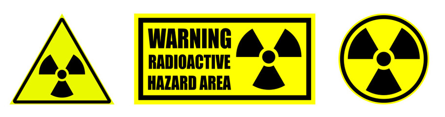 Obraz premium Set of radioactive hazard signs on a yellow background. Isolated vector