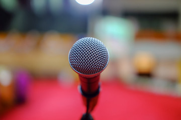  blurred background with microphone in the speech public