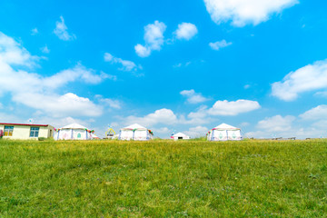 The yurt of the Jinyintan grassland in Qinghai, China